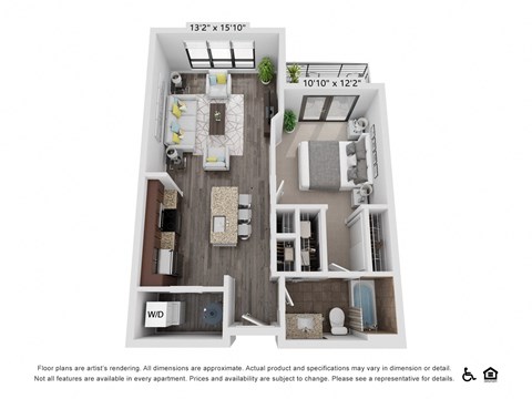 Floor plan for 1 bed, 1 bath, 687 sqft